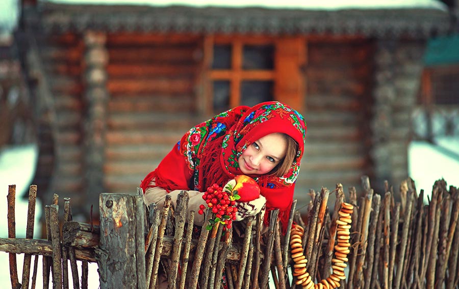 Sexy girl Women in Slavic costumes in Medan