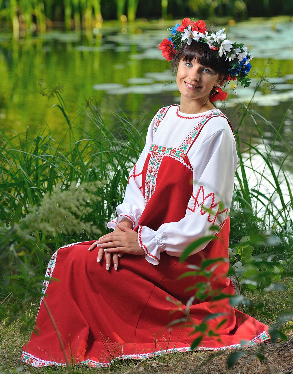 Beautiful girl Girls in Slavic costumes in Medan